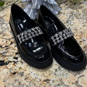 Elegant Black Loafers with Crystal Embellishments